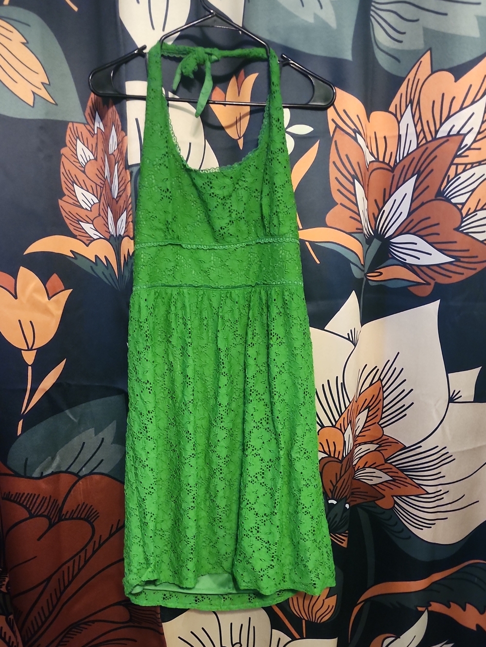 Laundry by Design Bright Green Lace One-Shoulder Dress